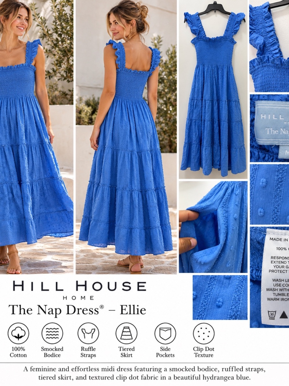 Hill House Home Ellie Nap Dress Hydrangea Blue Size M